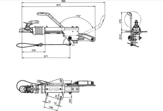 KNOTT-Überholvorrichtung KF27B mit Kupplung K27A für Anhänger bis 2700 kg mit V-Deichsel