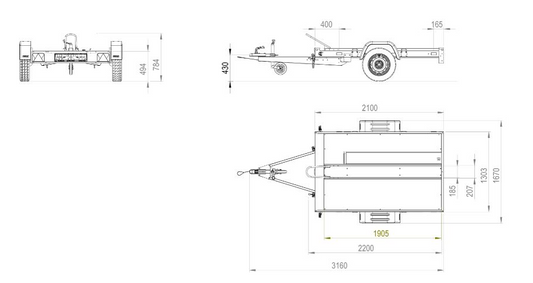 Motorradanhänger Länge der Transportschiene: 1,5 m / 1,9 m