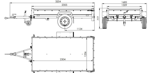 Remorque routière avec bâche haute, arceau et roue jockey 230×125