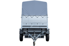 Einachsiger Anhänger 200x125 mit hoher Plane, Überrollbügel, Bordwandverlängerungen und Stützrad – Garden Trailer 201 KIPP